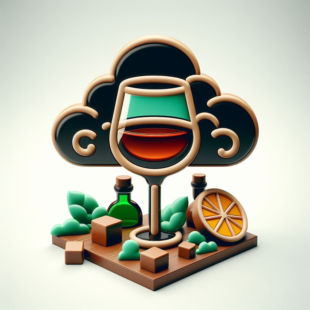 create a logo 3d realism, logo, Glass of Vermouth, cloud, brown, green and black, white background --ar 16:9 --s 50